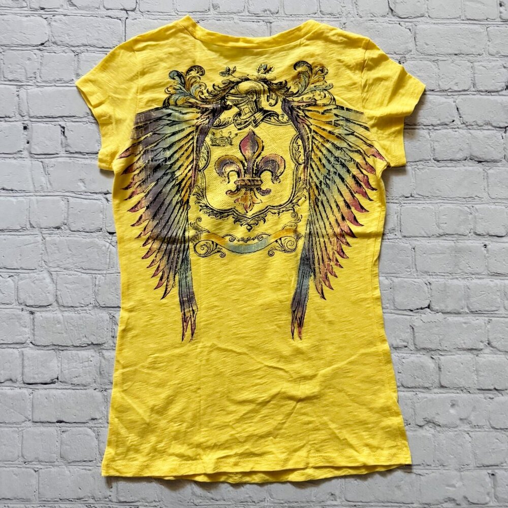 New w/o tags Vocal Apparel Womens Yellow Rainbow Angel Wings Shirt Top M Medium